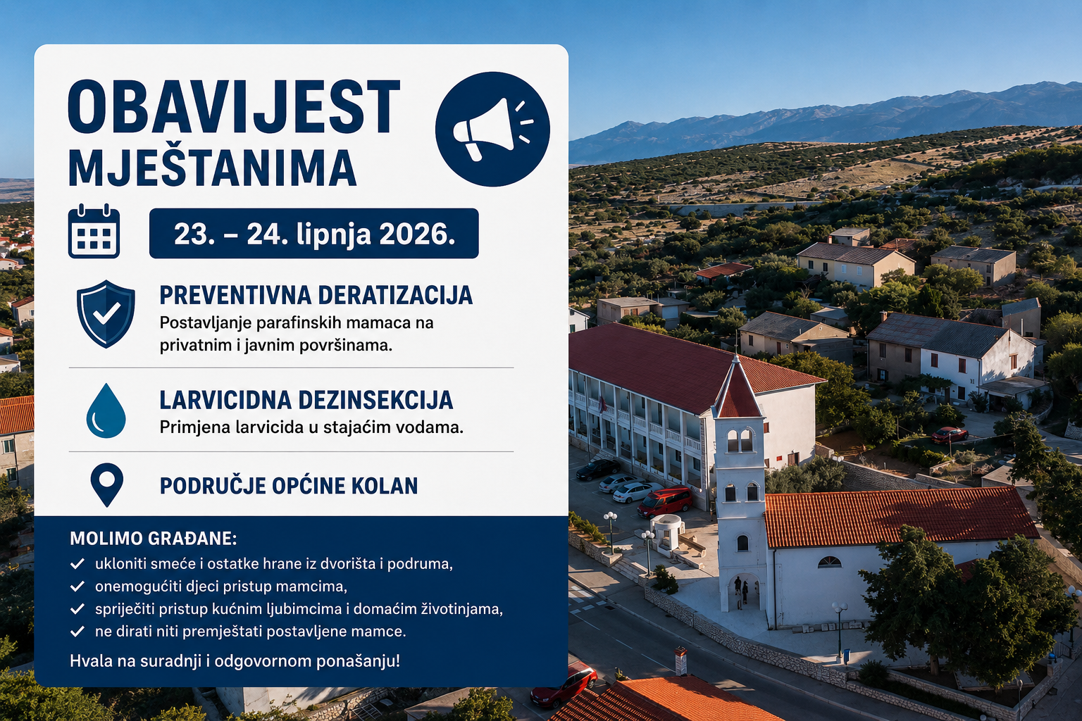 Obavijest o provođenju preventivne deratizacije i larvicidne dezinsekcije